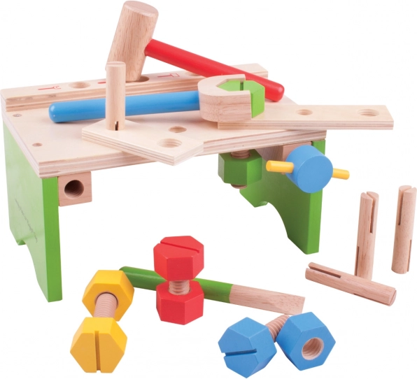 Drewniany zestaw warsztatowy z narzędziami i młotkiem Bigjigs Toys
