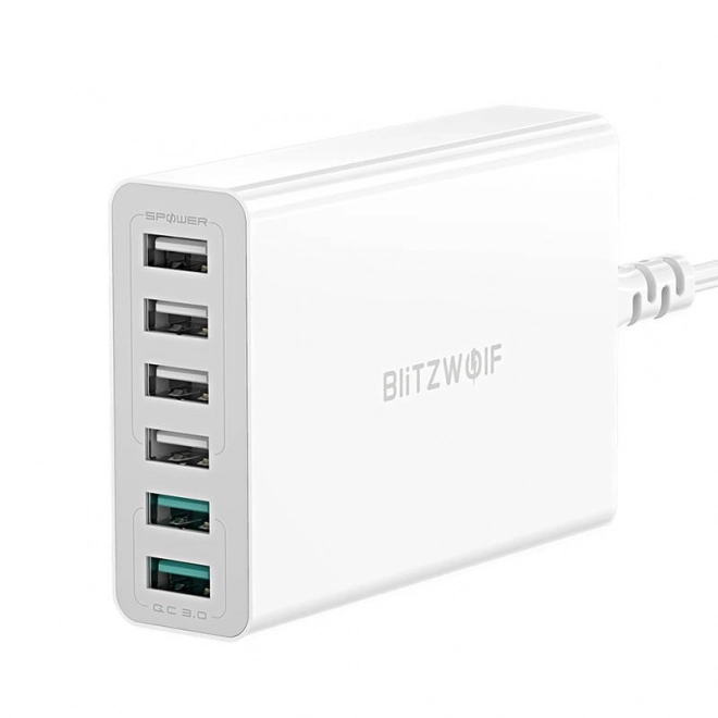 Ładowarka USB 6 portów BlitzWolf QC 3.0, 60W biała