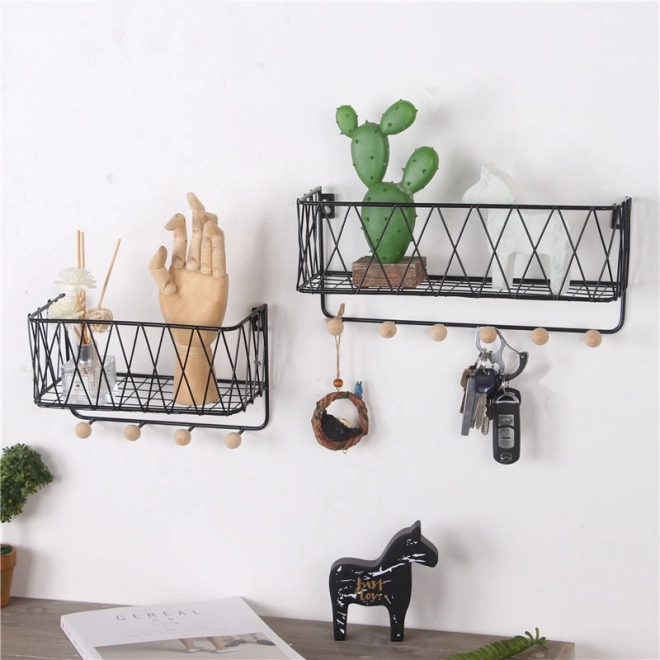 Wisząca półka z wieszakami, styl LOFT, czarna, 25,5 cm