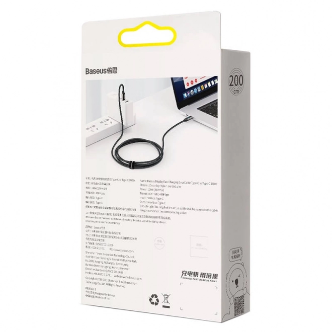 Kabel USB-C do ekranu USB-C Baseus, 100 W, 2 m (czarny)