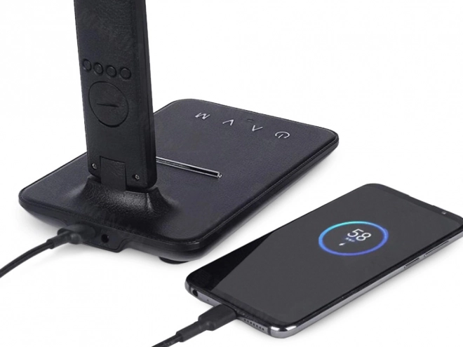 Nowoczesna lampa biurkowa do szkoły z USB i ładowarką Qi