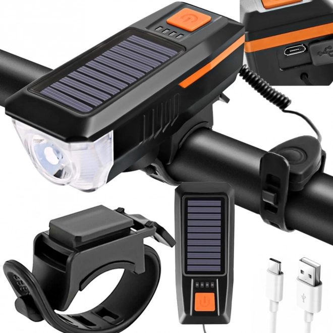 Przednie światło LED do roweru z ładowaniem solarnym i syreną