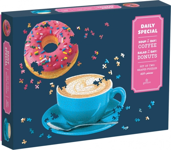 Specjalny zestaw puzzli 2 w 1 – donut i filiżanka kawy, około 625 elementów
