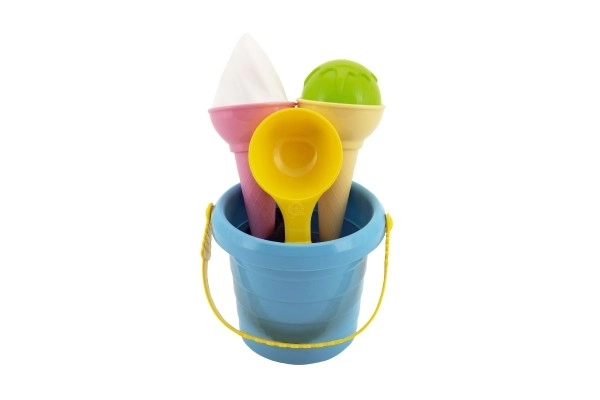Zestaw do piasku plastikowy wiaderko + foremki lody w siatce 12x17x12cm 12m+