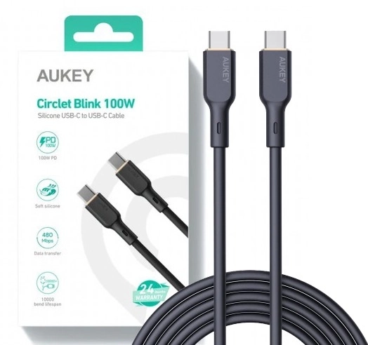 Silikonowy kabel USB-C na USB-C 1,8 m 100W AUKEY