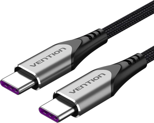 Kabel USB‑C Vention 1,5 m, PD 100 W, nylonowy, szary