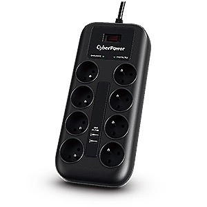 Ochrona przeciwprzepięciowa CyberPower z 8 gniazdkami i 2 portami USB