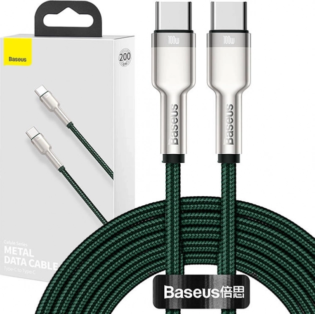 Kabel Baseus Cafule USB-C do USB-C 100W, 2 m zielony