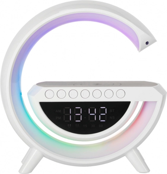 Lampka LED RGB z bezprzewodowym ładowaniem, radiem, budzikiem i głośnikiem Bluetooth