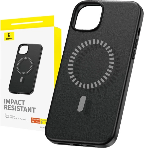 Magnetyczne etui Baseus Fauxther do iPhone 15 Pro Max, czarne