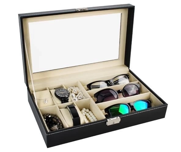 Elegancki czarny organizer na zegarki i okulary