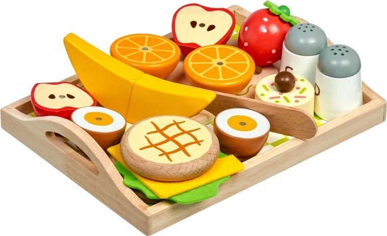 Kompletny zestaw śniadaniowy na tacy