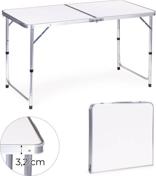 Składany stół turystyczny MultiGarden, biała płyta 120 × 60 cm