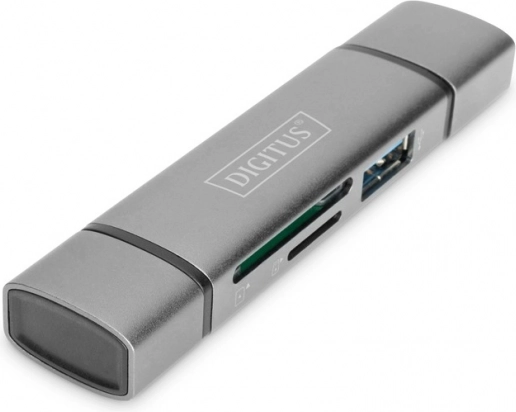 3-portowy czytnik kart USB Typ C/ USB 3.0 SuperSpeed SD Micro SD Digitus szary