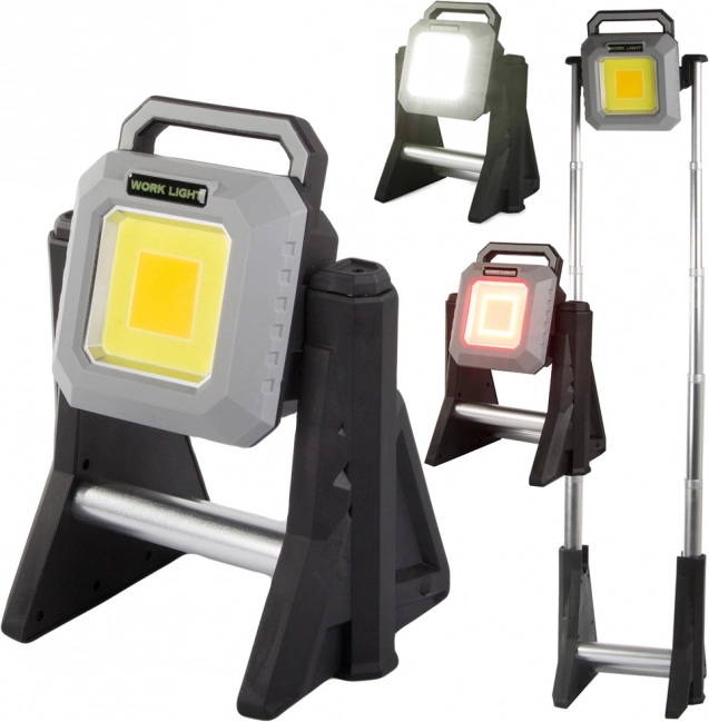 Teleskopowy reflektor roboczy LED COB 3000 lm, ładowany, IP65, powerbank
