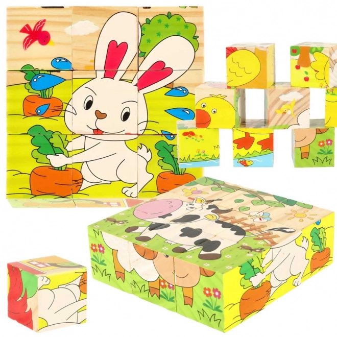 Drewniane edukacyjne puzzle farma