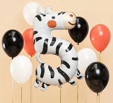 Balon foliowy cyfra 5 – zebra 42 × 81 cm