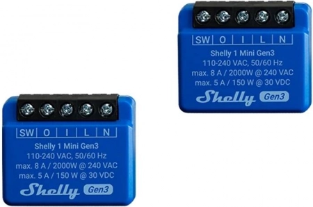 Shelly 1 Mini Gen3 zestaw inteligentnych przekaźników (2 szt.) Wi‑Fi/Bluetooth
