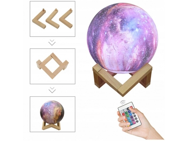 Nocna lampa GALAXY 3D z kolorowym podświetleniem RGB + zdalne sterowanie
