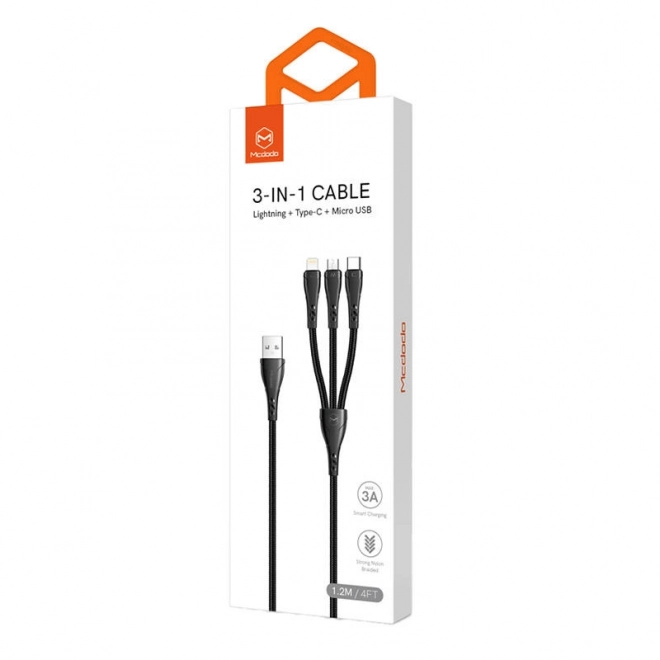Kabel 3w1 USB do USB-C / Lightning / Micro USB, Mcdodo CA-6960, 1,2 m (czarny)