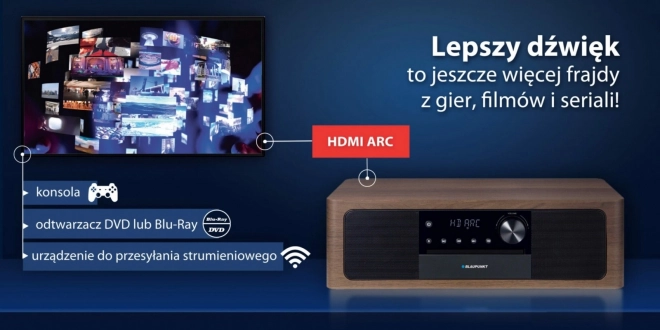 Mikrofon wszystko w jednym Bluetooth, HDMI ARC, wejście optyczne CD/MP3/USB/AUX Zegar/Budzik