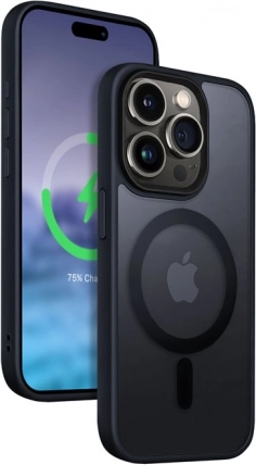 magnetyczne etui hybrid frost mag cover do iphone 15 pro max, ciemnoniebieskie