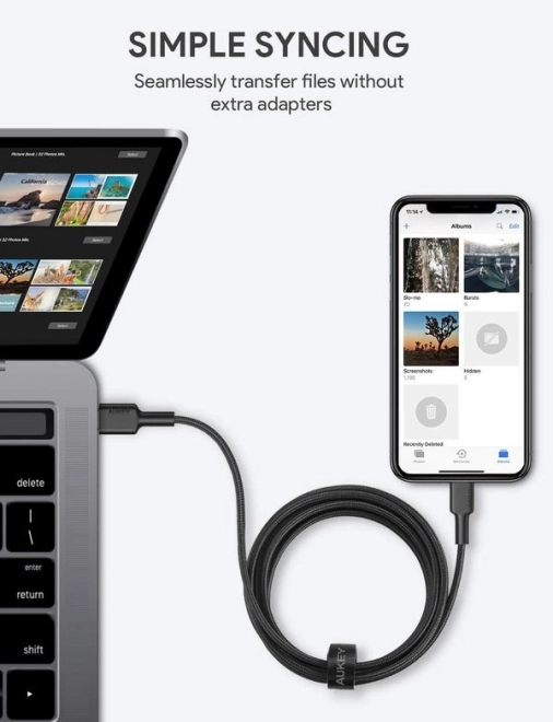 Nylonowy kabel Lightning-USB C czarny 2m