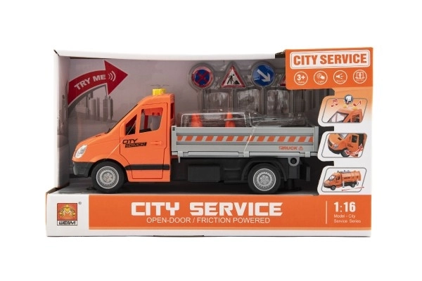 Auto utrzymania dróg plastik 25cm na napęd na baterie z dźwiękiem i światłem w pudełku 32x19x12cm