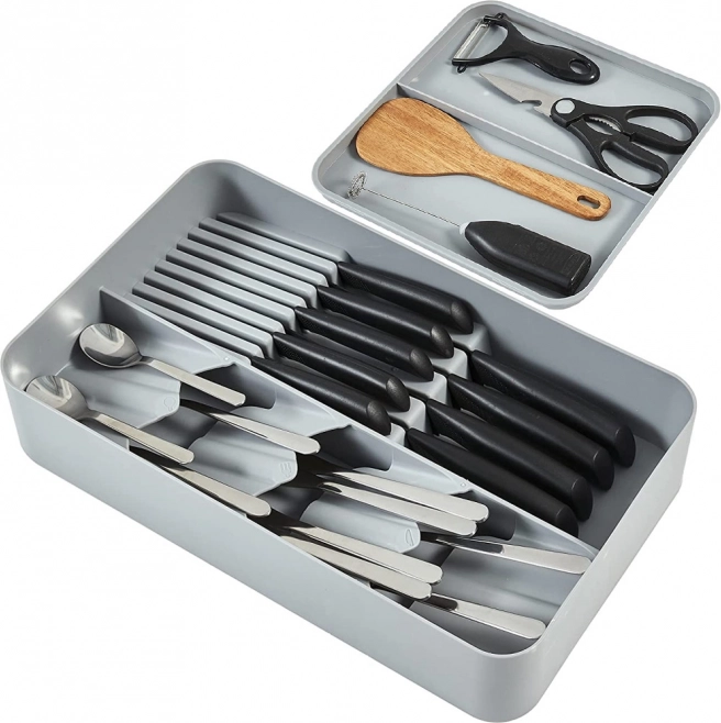 Dwupoziomowy organizer do szuflady na sztućce, szary 39,5 × 23,5 × 8 cm