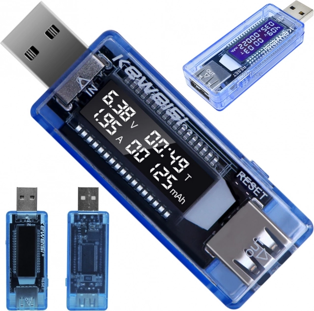 USB miernik napięcia i prądu z wyświetlaczem LCD i pamięcią