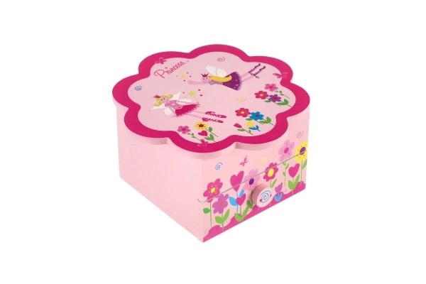 Szafka na biżuterię Princess drewno grający kwiat szuflada 14,5x8x14,5cm