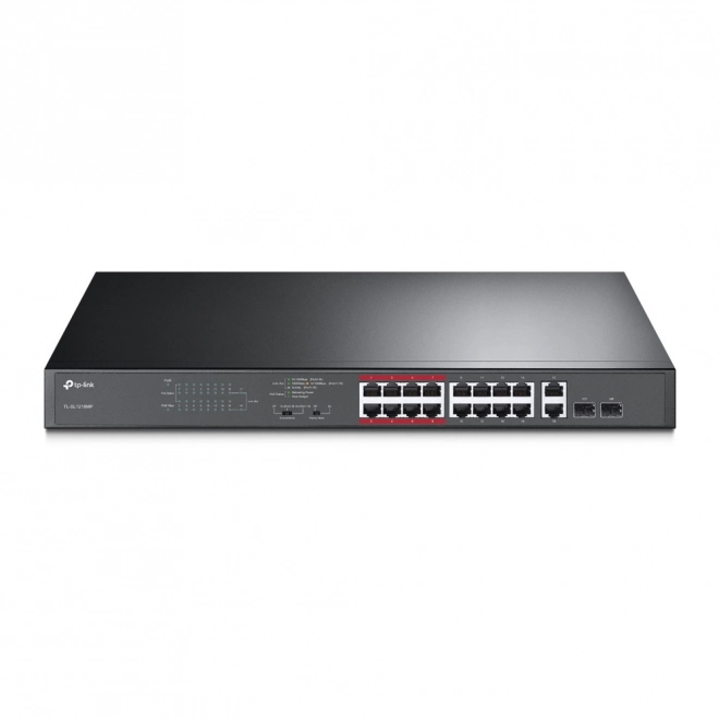 Przełącznik 16‑portowy PoE+ TL-SL1218MP z gigabitowymi portami RJ45 i gniazdami SFP