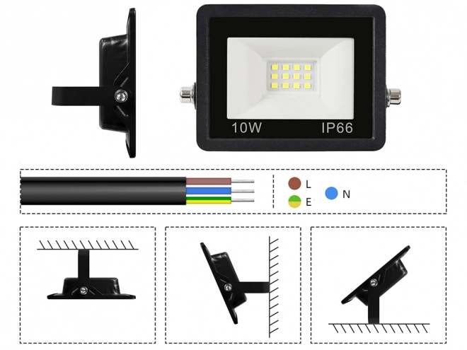 Zewnętrzny reflektor halogenowy LED 10W 6000K wodoodporny