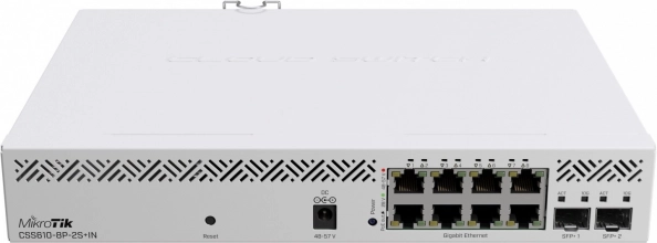 Przełącznik sieciowy PoE MIKROTIK z 8 portami i 2× SFP+ 10 Gb/s