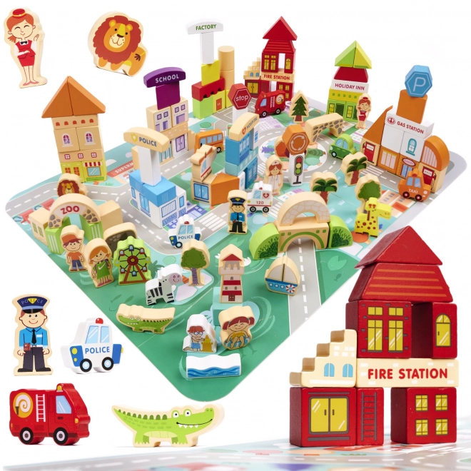 Drewniane edukacyjne miasto puzzle 120 elementów
