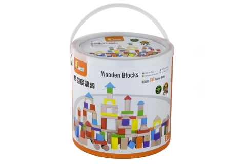 Drewniane klocki do budowania – 100 elementów w wiaderku