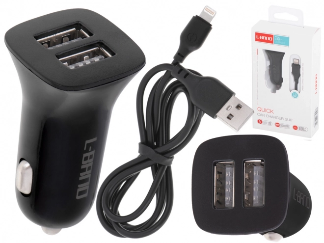 L-BRNO Podwójna ładowarka samochodowa USB + Lightning
