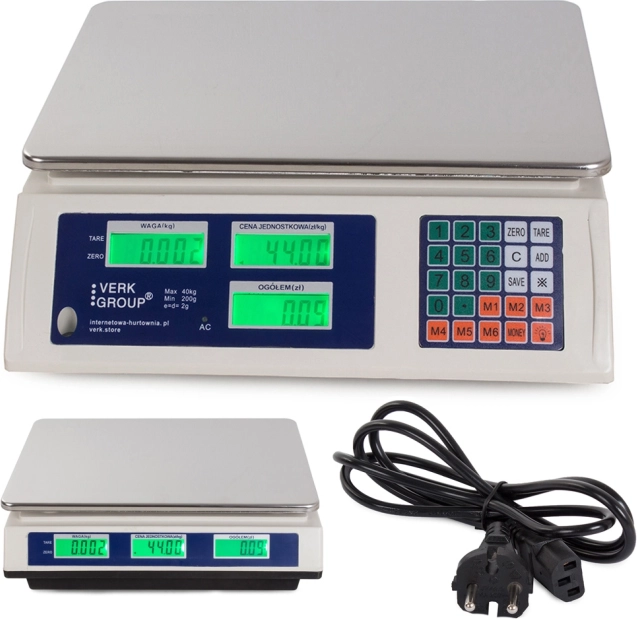 Elektroniczna waga handlowa z wyświetlaczem LCD 40 kg, dokładność 2 g