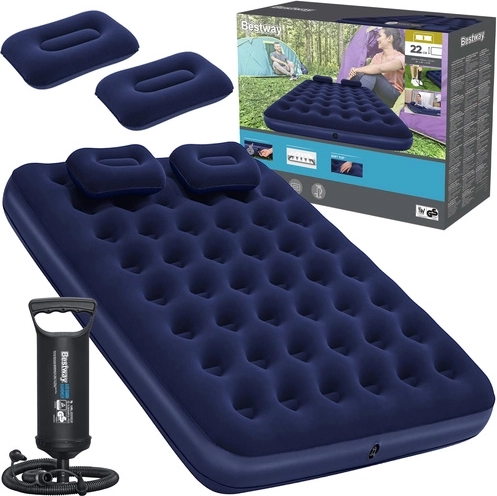 Bestway welurowy materac dmuchany Queen 203 × 152 cm z pompką i poduszkami