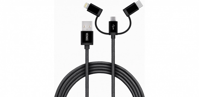 Uniwersalny kabel ładujący 3w1 z złączami USB-C, Micro USB i Lightning