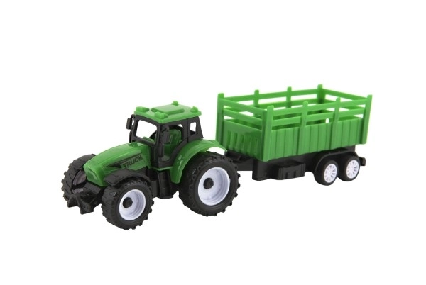 Traktor z przyczepą plastikowy 21cm na wolny bieg 2 kolory w pudełku 23x9x6cm