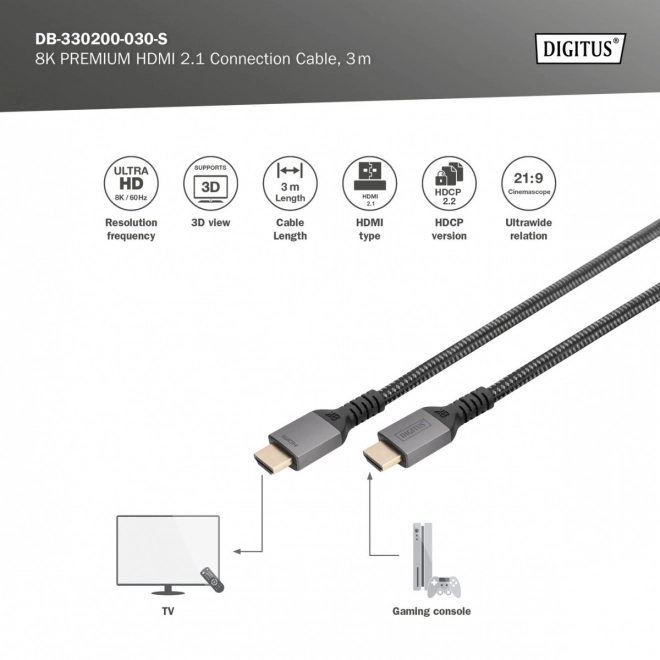 Kabel HDMI 2.1 Ultra HighSpeed 8K UHD 3m czarny