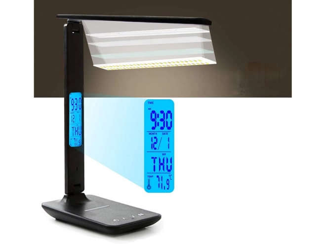 Nowoczesna lampa biurkowa do szkoły z USB i ładowarką Qi