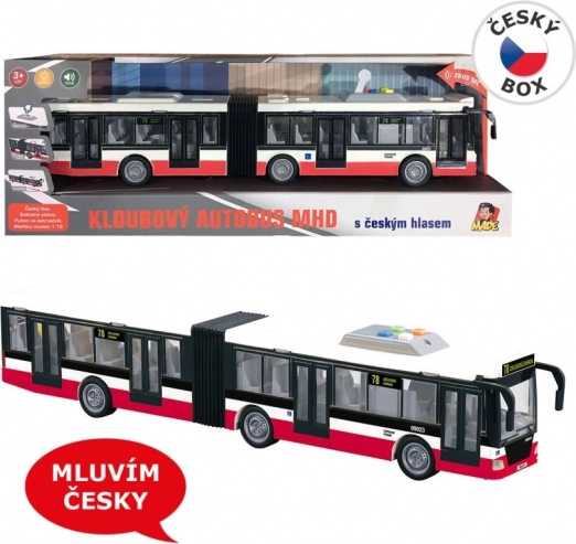 Autobus przegubowy na napęd z inercją 44 cm z czeskimi zapowiedziami i efektami świetlnymi