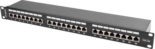 Patch panel 24 portów 1U kategorii 5E czarny ekranowany