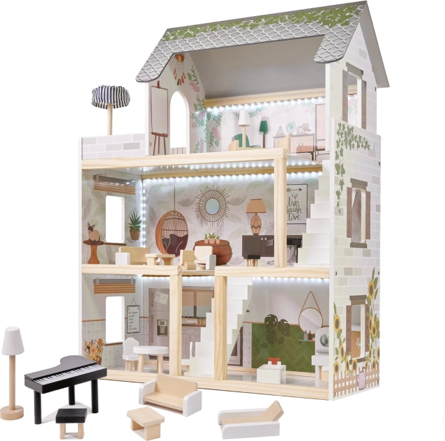 Drewniany domek dla lalek LULILO Floro boho LED