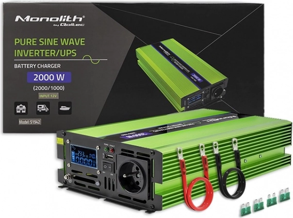 Przetwornica napięcia Monolith czysta sinusoida 2000W z ładowarką i UPS