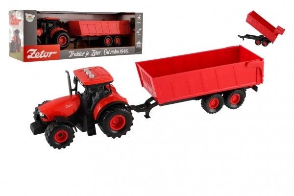 Czerwony traktor Zetor z przyczepą z efektami dźwiękowymi i świetlnymi - 36 cm