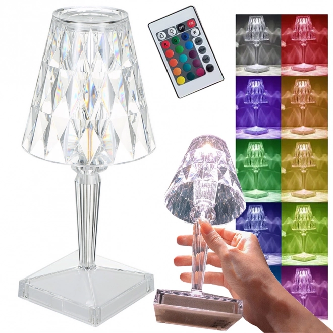 Kryształowa RGB lampka stołowa LED z pilotem i USB‑C