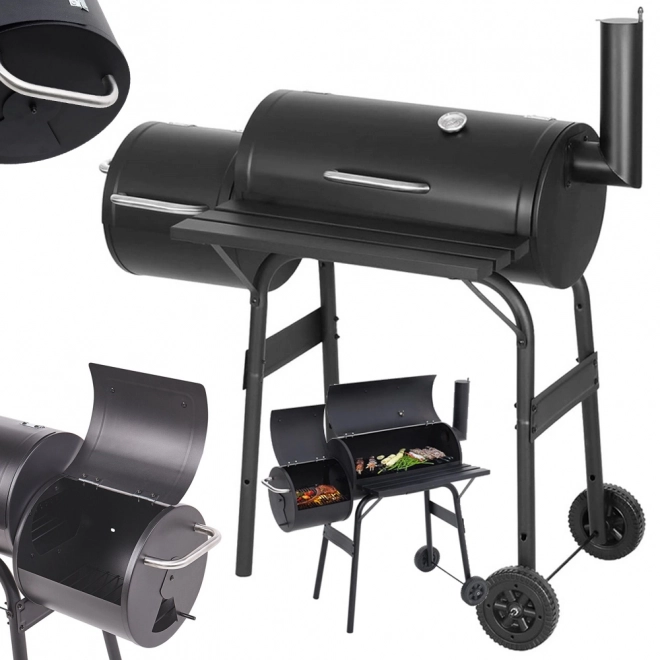 Grill ogrodowy na węgiel drzewny z wędzarnią i kółkami